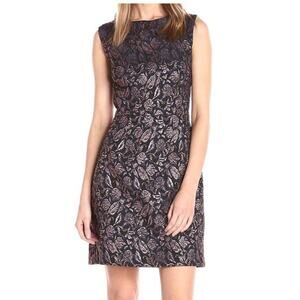 Betsey Johnson Foiled Brocade Sheath Dress - Black / Navy / Bronze - 4